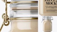 1927+ 900ml Cesar Sauce Glass Jar with Clamp Lid PSD Mockup Half Side View High-Angle Shot Free PSD