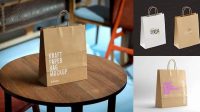 1927+ Glossy Kraft Paper Bag PSD Mockup Front View High-Angle Shot Download Free Premium Design PSD