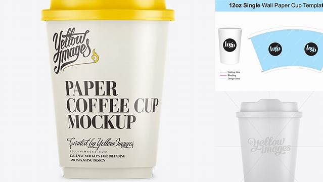 1928+ 12oz Single Wall Paper Coffee Cup PSD Mockup Download Customizable PSD