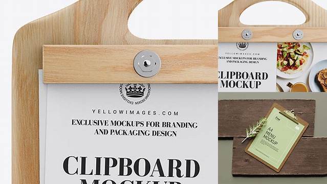 1928+ Wooden Clipboard With Papers PSD Mockup Front View Easy-to-Use PSD Template