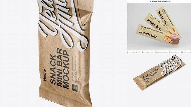 1938+ Small Kraft Snack Bar PSD Mockup Halfside View Customizable PSD Templates