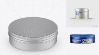 1939+ Matte Metal Round Tin Box PSD Mockup Front View High-Angle Shot Premium Design Freebie