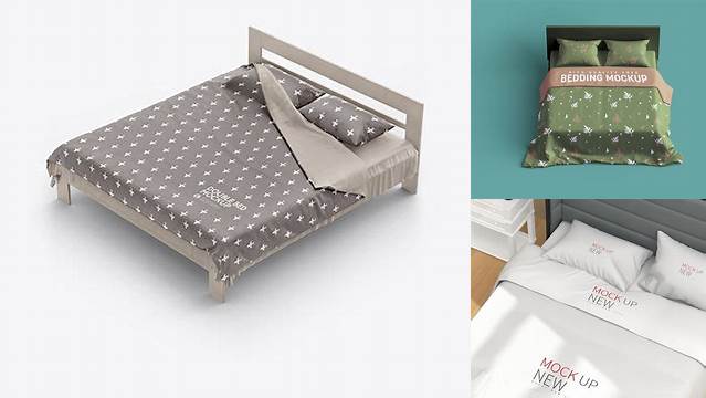 1940+ Bed with Silk Linens PSD Mockup Editable Graphic Free PSD