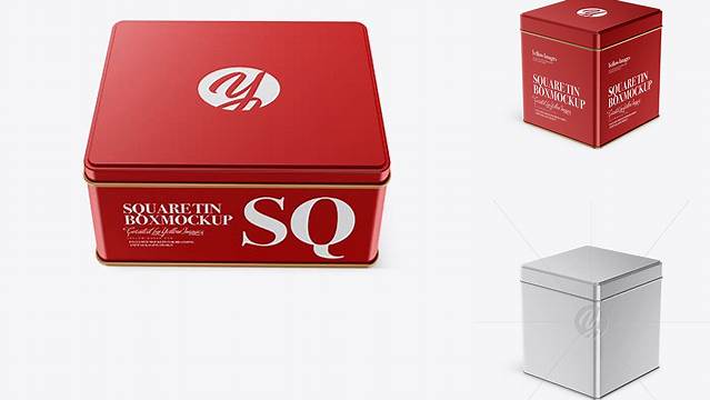 1943+ Matte Metllic Square Tin Box PSD Mockup High-Angle Shot High-End PSD Download