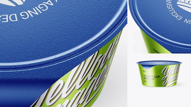 1947+ Textured Metallic Yogurt Cup PSD Mockup High-Angle Shot Premium Free Graphic Resource