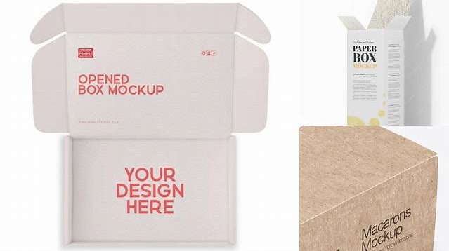 1948+ Opened Paper Box PSD Mockup Half Side View High-Angle Shot Editable and Customizable PSD