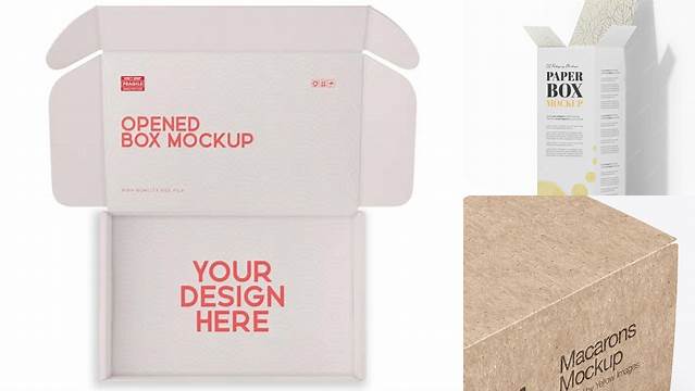 1948+ Opened Paper Box PSD Mockup Half Side View High-Angle Shot Editable and Customizable PSD