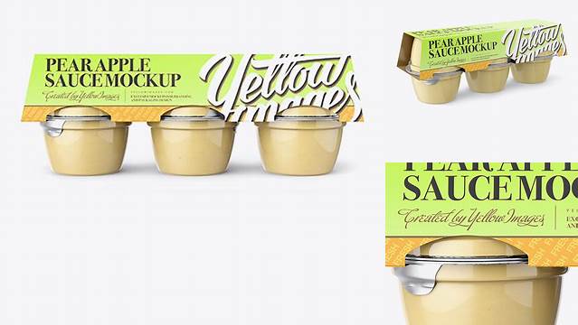 1952+ Pear Apple Sauce 6-4 Oz. Cups PSD Mockup Front View Modern and Unique Freebie PSD