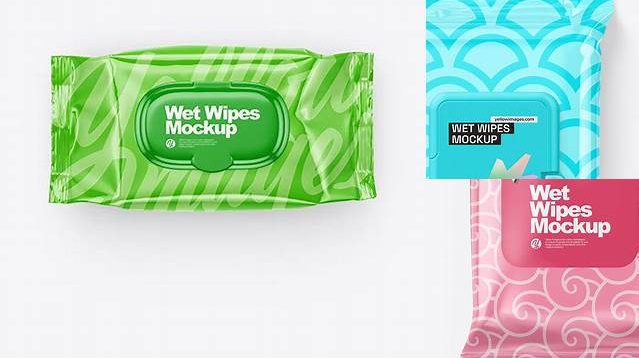 1955+ Glossy Wet Wipes Pack PSD Mockup Hero Shot Smart Design Template Free