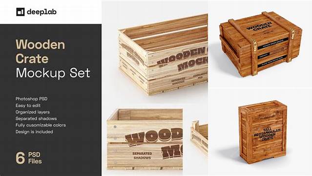 1956+ Empty Wooden Crate PSD Mockup Front View High-Angle Shot Editable Photoshop Free Mockup