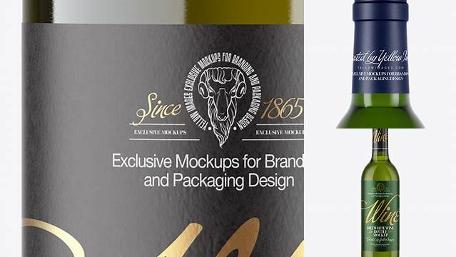 1957+ 375ml Green Glass White Wine Bottle PSD Mockup Exclusive Free Photoshop Asset