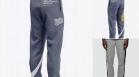 1957+ Men's Heather Cuffed Sweatpants Back Left Half-Side View Fully Customizable Mockup PSD Free