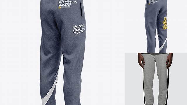 1957+ Men's Heather Cuffed Sweatpants Back Left Half-Side View Fully Customizable Mockup PSD Free