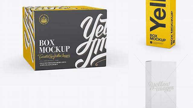 1959+ Matte Paper Box PSD Mockup 25° Angle Front View Eye-Level Shot Creative Design Mockup