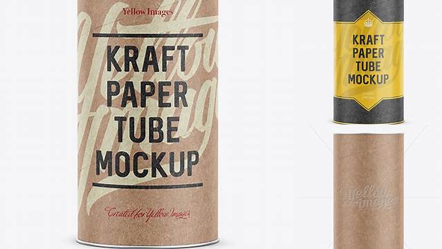 1960+ Medium Kraft Paper Tube with a Paper Label Front View Photoshop PSD Free for Designers