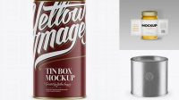 1960+ Metallic Storage Jar With Paper Label PSD Mockup Front View Fully Editable PSD Template