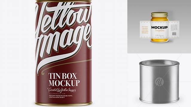 1960+ Metallic Storage Jar With Paper Label PSD Mockup Front View Fully Editable PSD Template