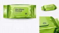 1963+ Metallic Wet Wipes Pack with Plastic Cap PSD Mockup Half SIde View High Angle Shot Fully Layered Photoshop Freebie