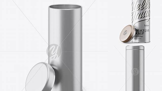 1964+ Opened Matte Metallic Storage Jar PSD Mockup Front View Free Mockup PSD Template