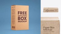 1966+ Kraft Paper Box PSD Mockup Front View High-Angle Shot Smart Object PSD Free Resource