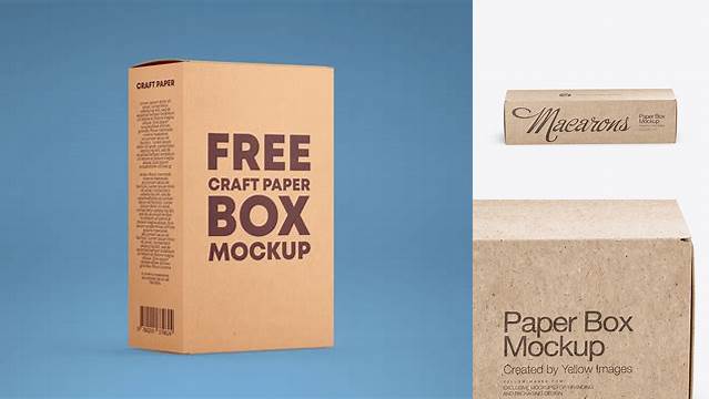 1966+ Kraft Paper Box PSD Mockup Front View High-Angle Shot Smart Object PSD Free Resource