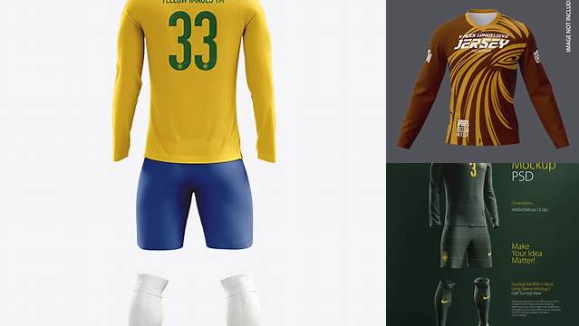 1967+ Football Kit with V-Neck Long Sleeve PSD Mockup / Back View Creative PSD Resources