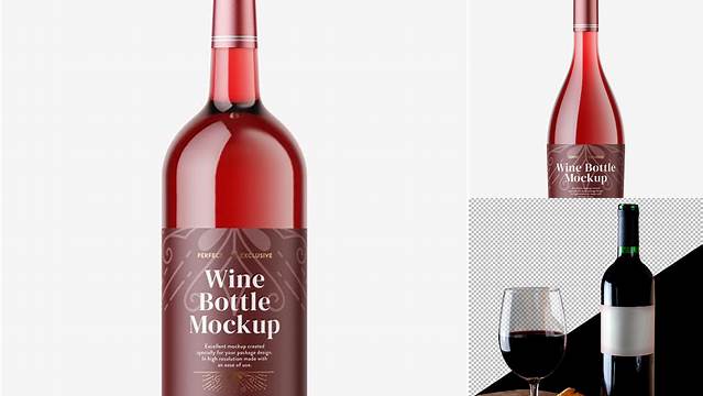 1968+ Clear Glass Bottle With Red Wine PSD Mockup Exclusive Editable PSD File