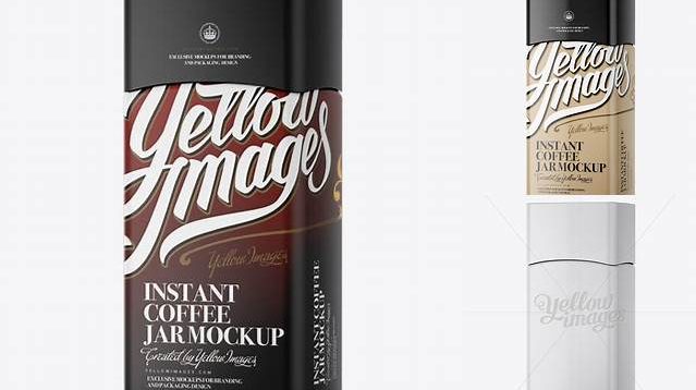 1970+ Instant Coffee Jar With Gloss Finish PSD Mockup Halfside View Advanced and Editable PSD Template Free