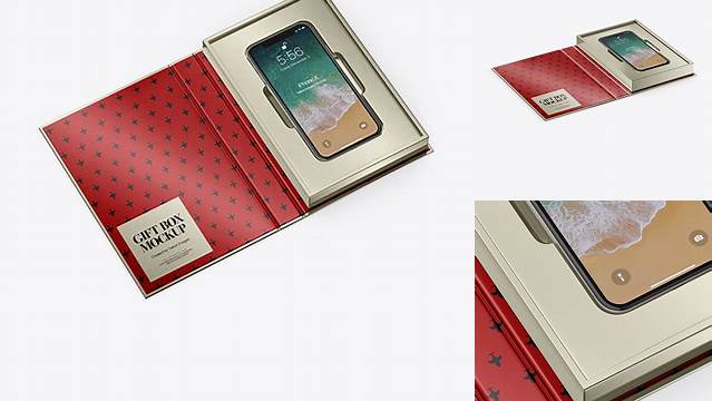 1971+ Metallic Gift Box With Apple iPhone X PSD Mockup Top View Unique and Creative Free PSD File