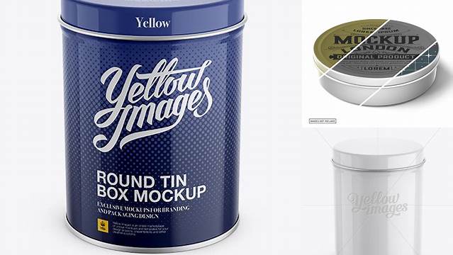 1976+ High Round Tin Box PSD Mockup Up Front View High-Angle Shot Digital Download