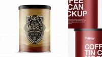 1977+ Matte Metallic Coffee Tin Can PSD Mockup Front View Unique High-Resolution PSD