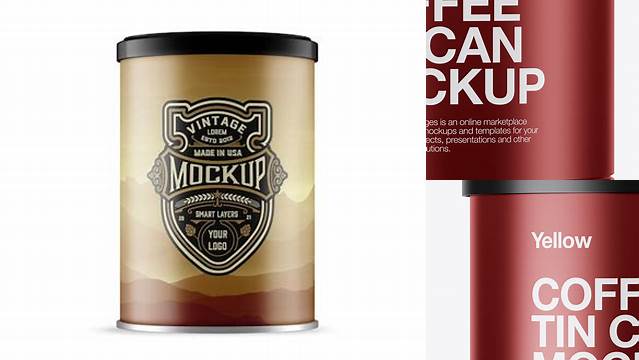 1977+ Matte Metallic Coffee Tin Can PSD Mockup Front View Unique High-Resolution PSD