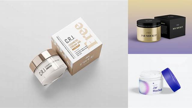 1983+ Cosmetic Jar in Transparent Box PSD Mockup Front View Smart Design Template Free