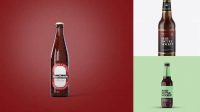 1984+ Amber Glass Bottle With Lager Beer PSD Mockup Creative and Modern PSD Freebie