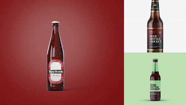 1984+ Amber Glass Bottle With Lager Beer PSD Mockup Creative and Modern PSD Freebie