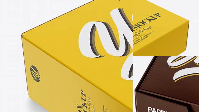 1984+ Glossy Carton Box PSD Mockup Half Side View High-Angle Shot Download Exclusive PSD Mockups