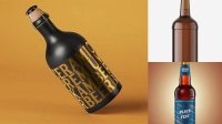 1986+ 500ml Black Amber Bottle with Dark Beer PSD Mockup Free PSD for Designers