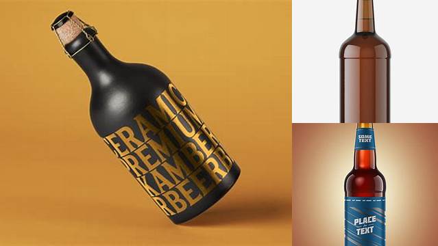 1986+ 500ml Black Amber Bottle with Dark Beer PSD Mockup Free PSD for Designers