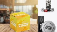 1990+ Box with Three Glossy K-Cups PSD Mockup Photoshop Resource Free