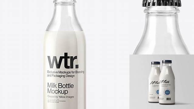 1991+ 180ml Clear Glass Milk Bottle PSD Mockup Creative Design PSD Free Download