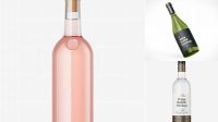 1992+ Clear Glass Bottle With Pink Wine PSD Mockup Front View Free Photoshop Mockup Design