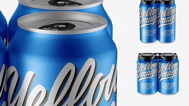 1992+ Pack with 4 Matte Metallic Cans with Plastic Holder PSD Mockup Front View High-Angle Shot Download Premium Free PSD