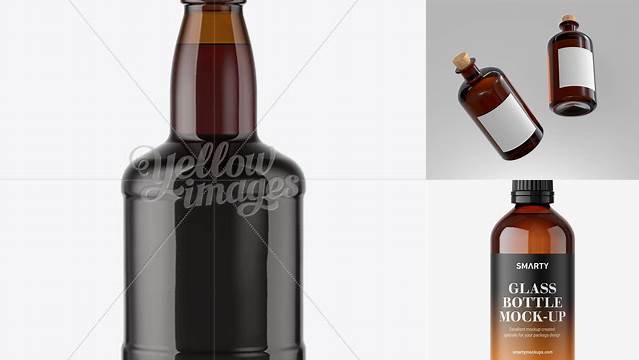 1993+ Amber Glass Bottle with Red Ale PSD Mockup Download Free Editable PSD Template