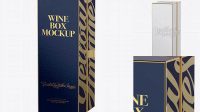 1994+ Stand Up Wine Box with Golden Edges PSD Mockup Half Side View High Angle Advanced Editable Template Free