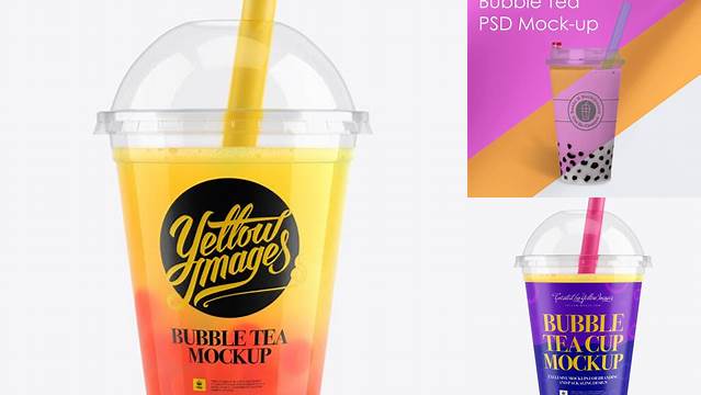 1995+ Orange Bubble Tea Cup PSD Mockup Front View Premium Freebie for Designers