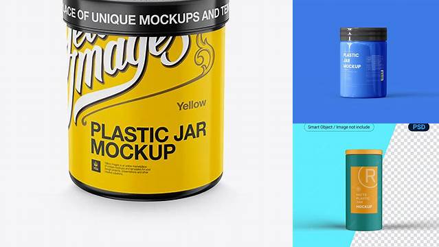 1996+ Cylindrical Plastic Jar PSD Mockup High-Angle Shot Free Mockup Templates