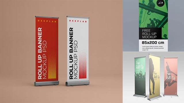 2000+ Roll-up Banner PSD Mockup Half Side View Elegant Free Graphic Resource