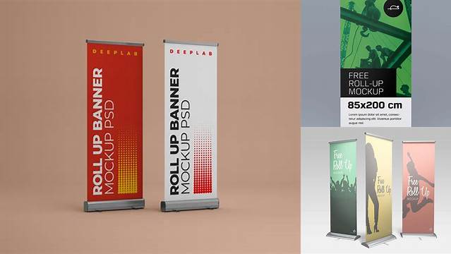 2000+ Roll-up Banner PSD Mockup Half Side View Elegant Free Graphic Resource