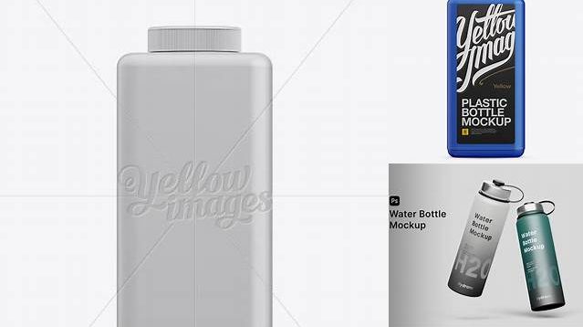 2004+ Square Plastic Bottle PSD Mockup Eye-Level Shot Download Customizable PSD