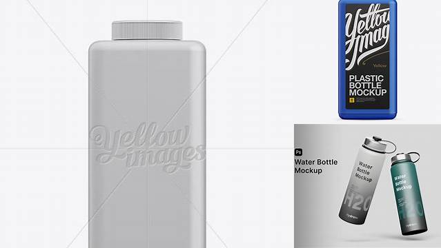 2004+ Square Plastic Bottle PSD Mockup Eye-Level Shot Download Customizable PSD